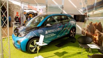 A photo of an electric vehicle in Chile with an Albemarle logo