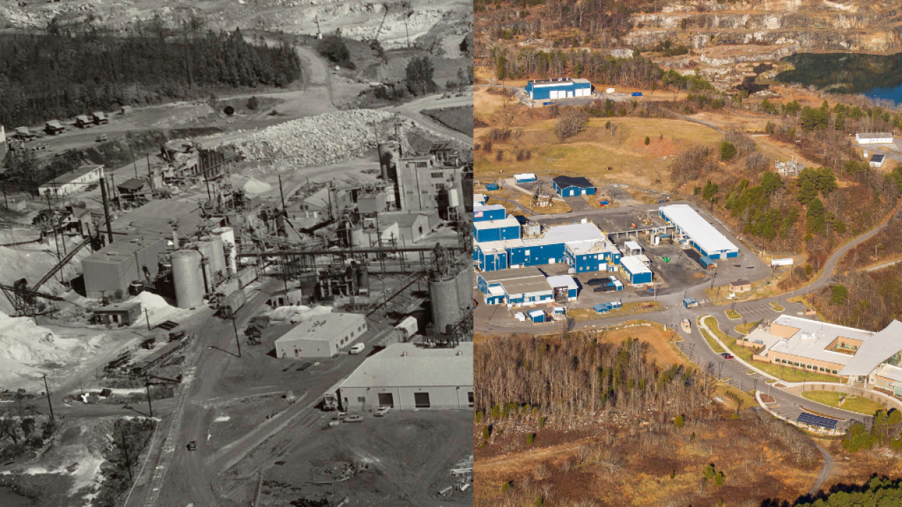 Kings Mountain mine site historic and recent aerial photo