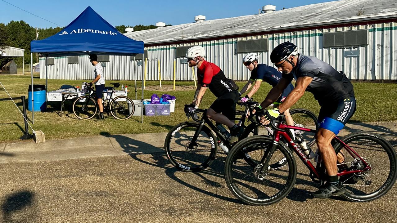 three bikers at starting line