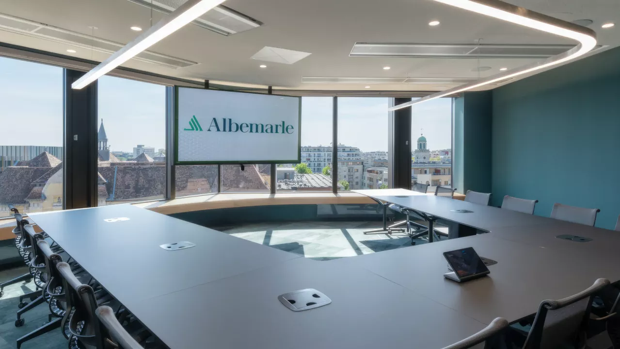 Albemarle conference room with large windows viewing the city.