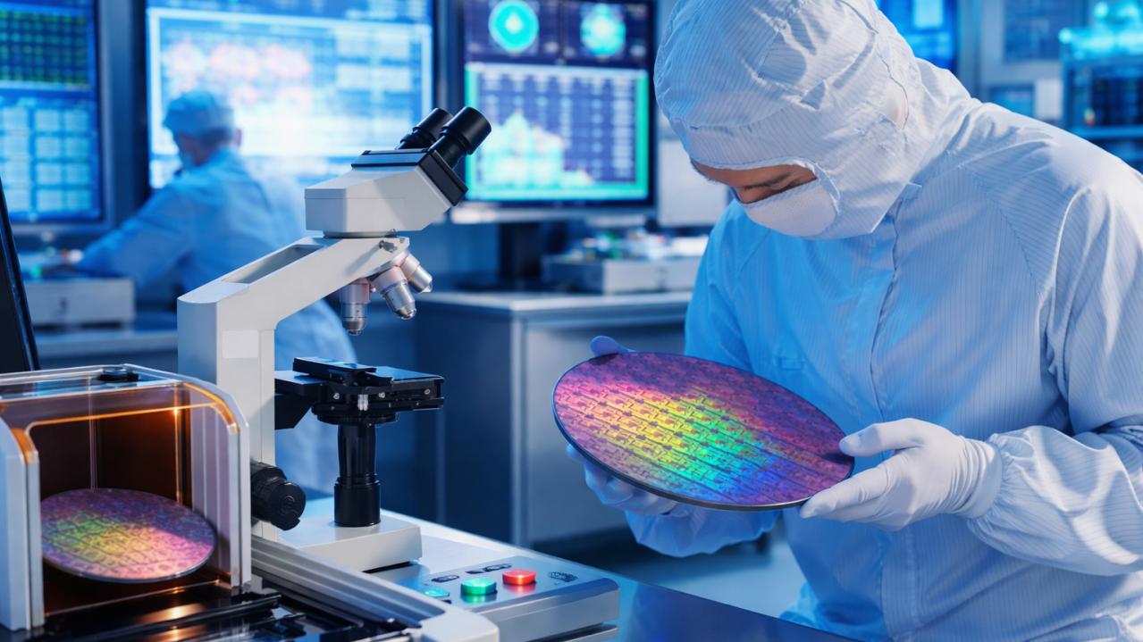 A banner image of a scientist inspecting a semiconductor panel