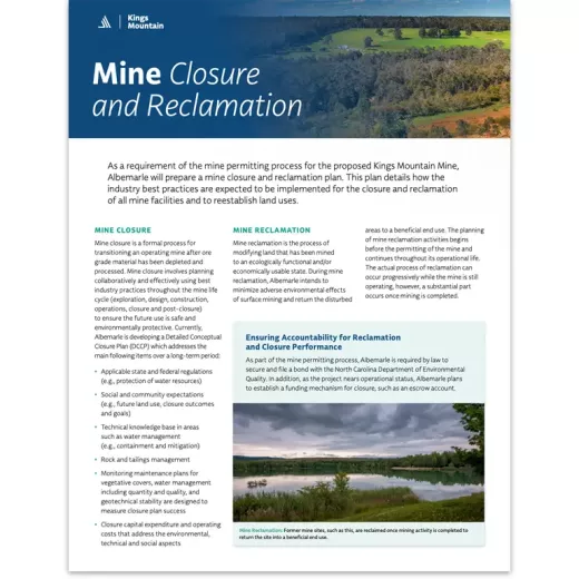Mine closure and reclamation factsheet thumbnail image.