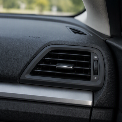 A photo of the air vent on a car dashboard