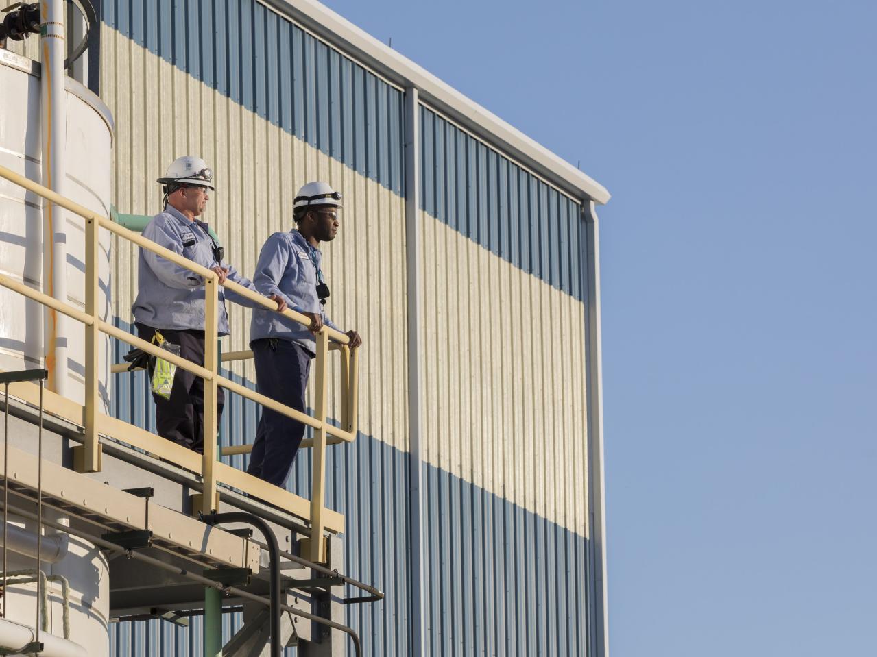 workers at processing plant