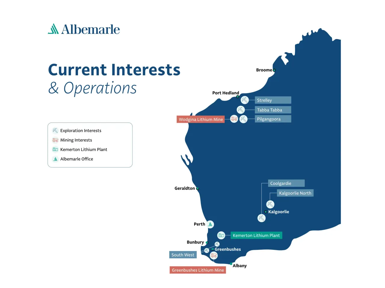 Australia map of current interests and operations.