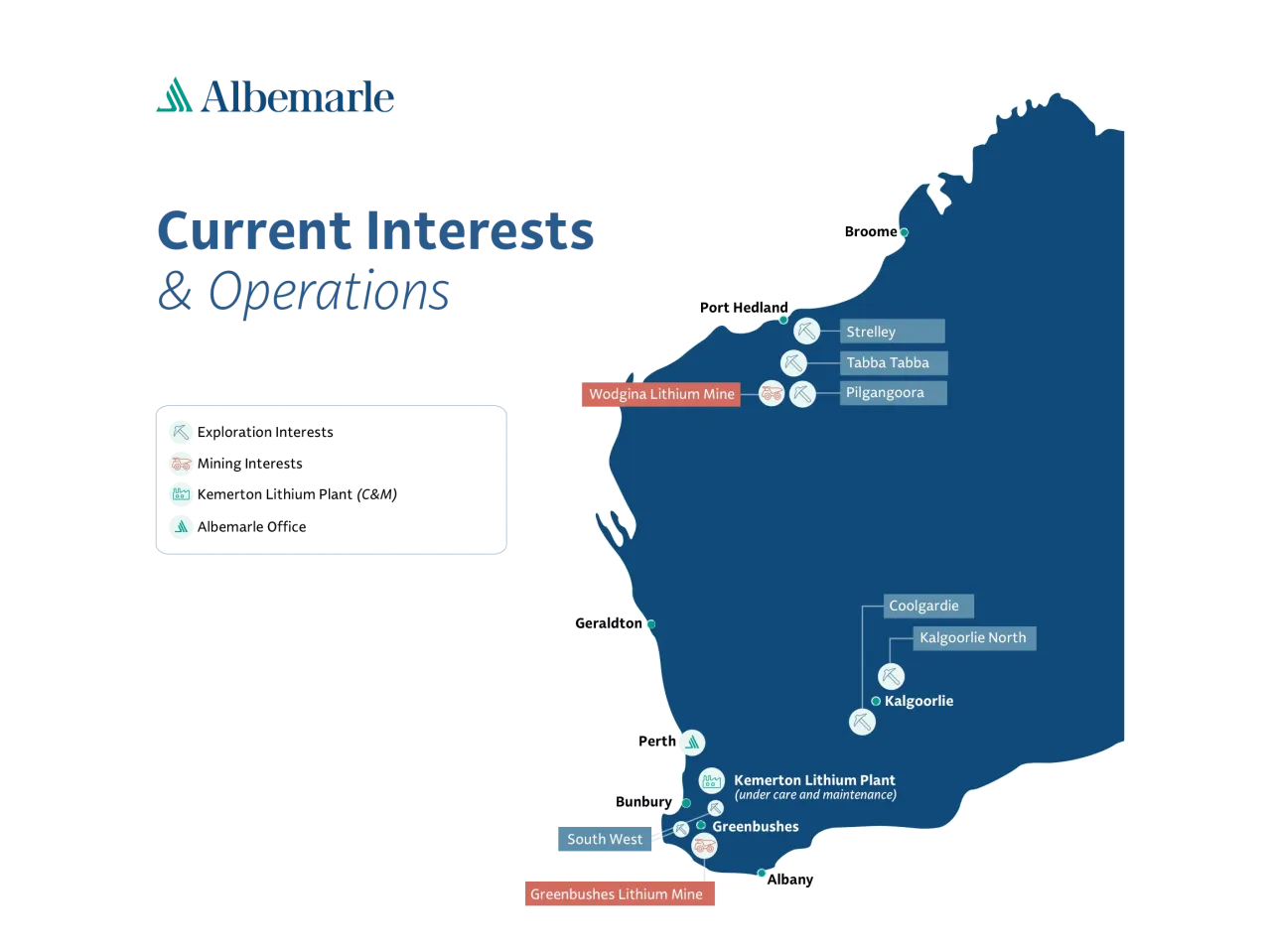 Australia map of current interests and operations.